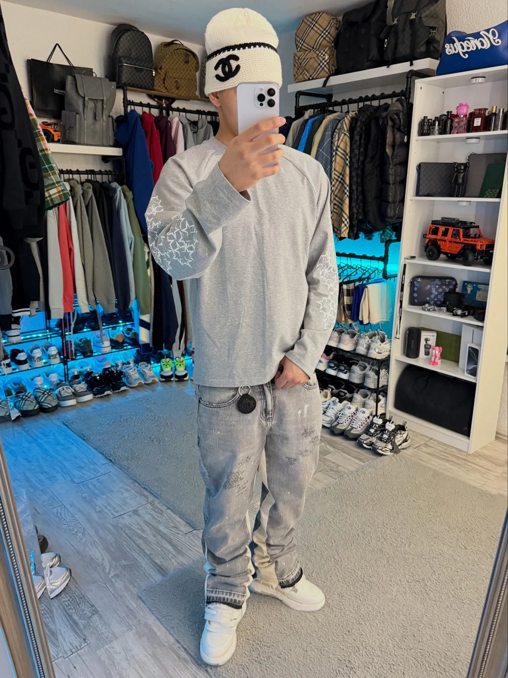 GREY/WHITE STAR LONGSLEEVE