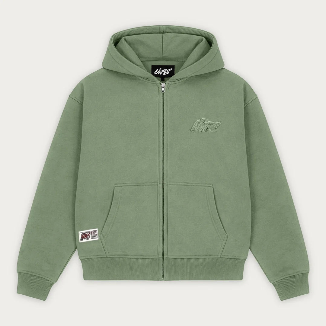 OLIVE BASIC ZIP HOODIE