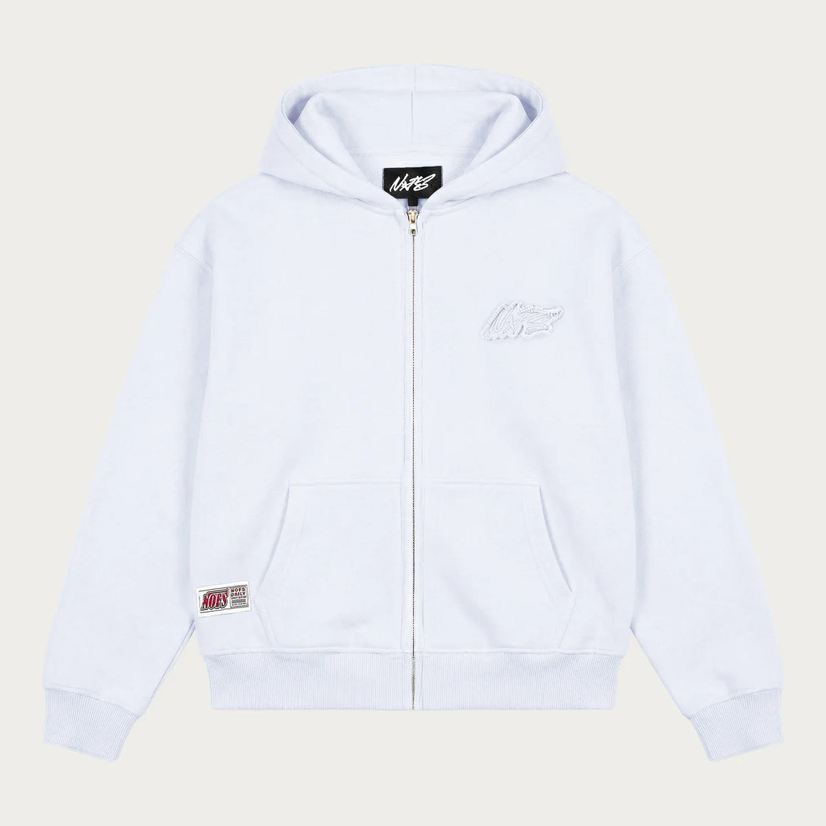 WHITE BASIC ZIP HOODIE